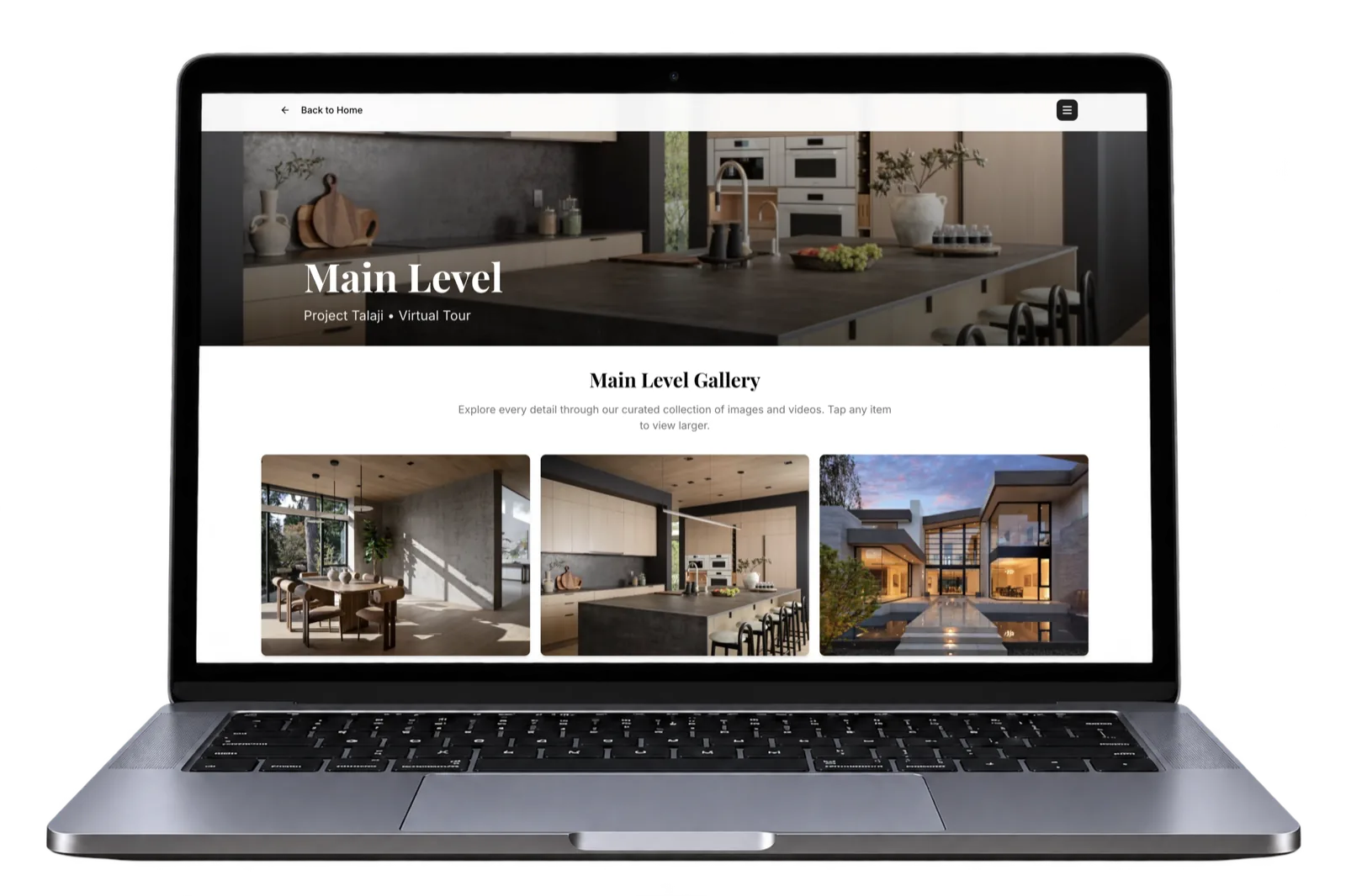 Project Talaji virtual tour gallery on a laptop